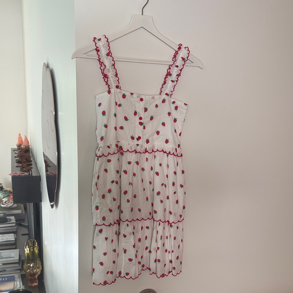Strawberry Print Kids Dress with Red Accents